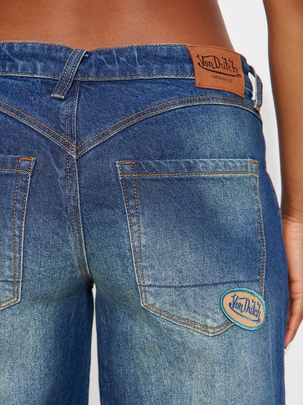 VON DUTCH Blue Wide-Leg JEANS Embroidered Logo Women's 9 Size 28 NWT - Picture 4 of 6